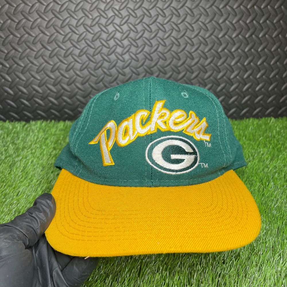 Vintage Green Bay Packers 90's Green Yellow Fitted NFL Men's Hat Size 6 7/8